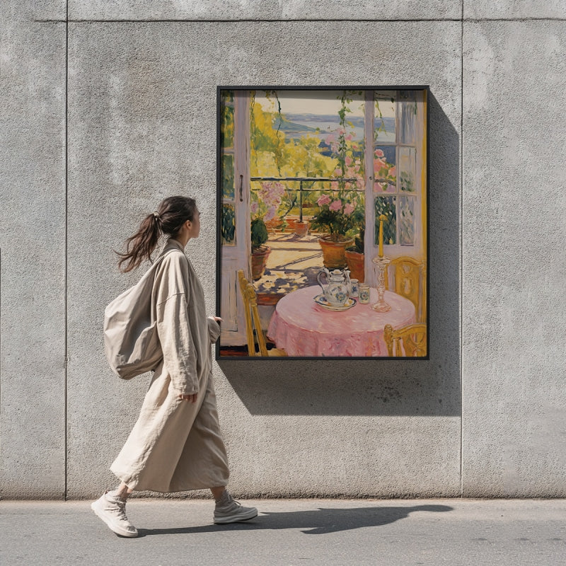 Afternoon Tea Bliss: A Pink Oil Painting of Elegance