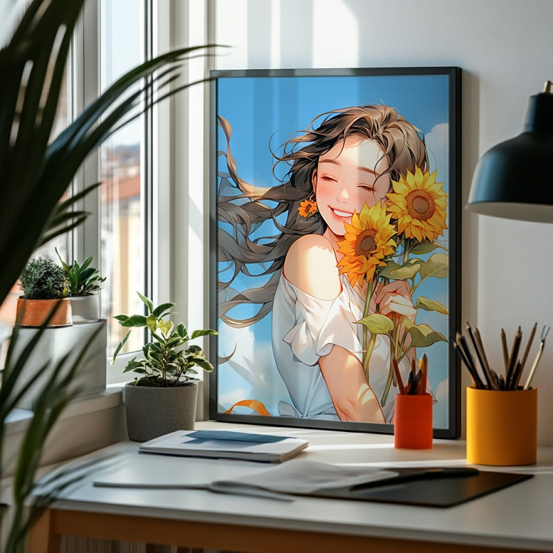 Sunshine Girl with Sunflowers: A Warm and Uplifting Vision