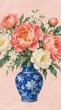 Blue Vase Peonies - artwork detail