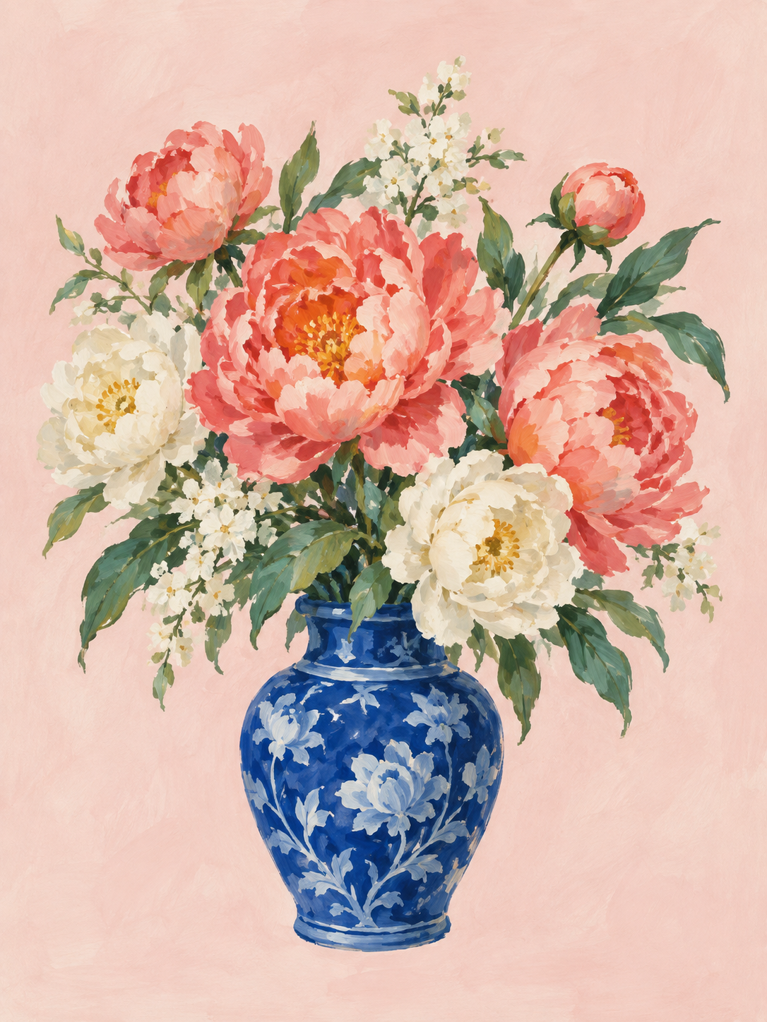 Blue Vase Peonies - artwork detail