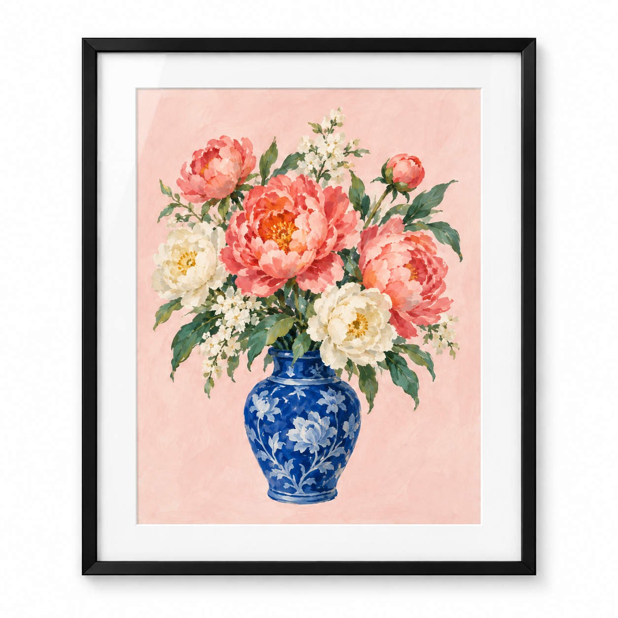 Blue Vase Peonies - black frame visualization