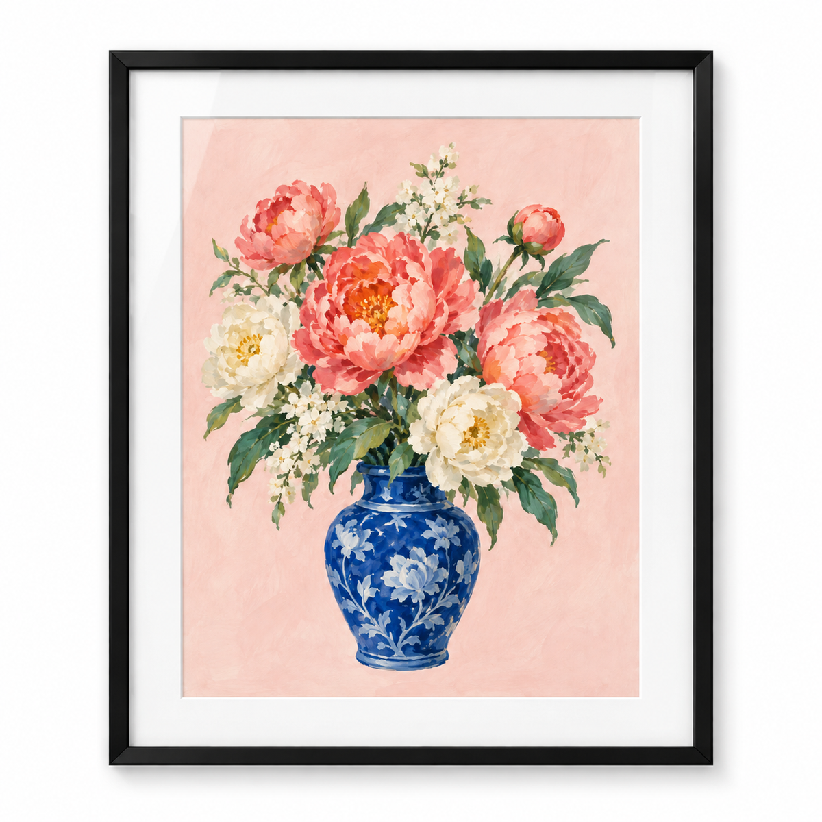 Blue Vase Peonies - black frame visualization