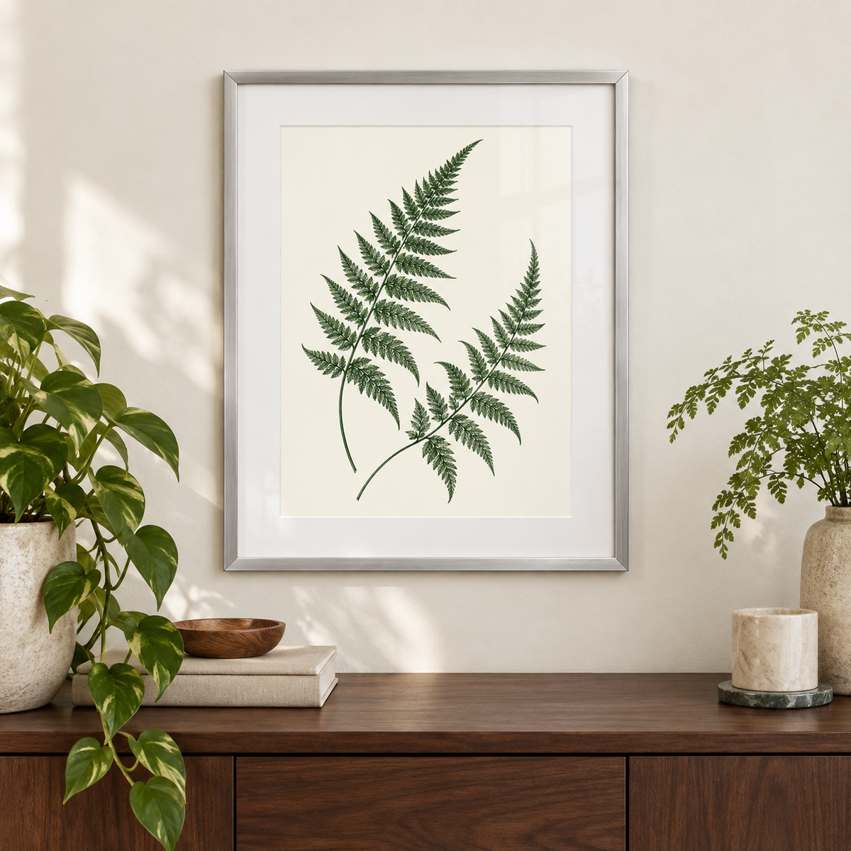 Fern Silhouette - silver frame room visualization