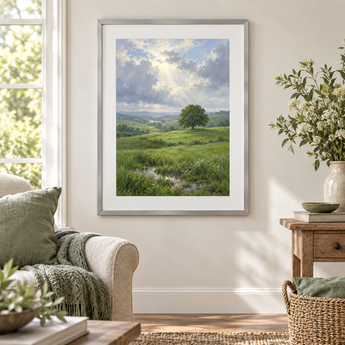 Meadow After Rain - silver frame room visualization