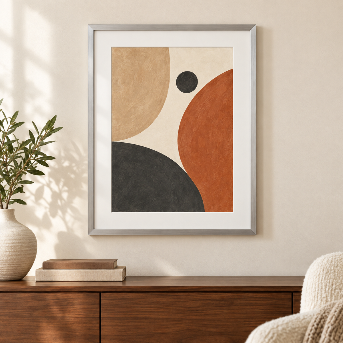 Sandstone Rhythm in a silver aluminium frame - room visualization