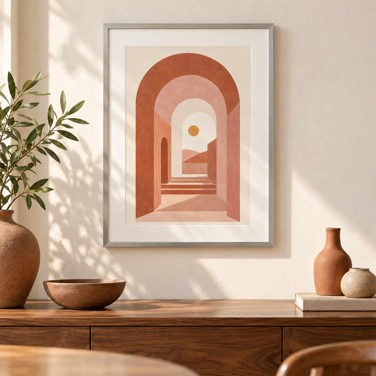 Terracotta Passage - silver frame room visualization