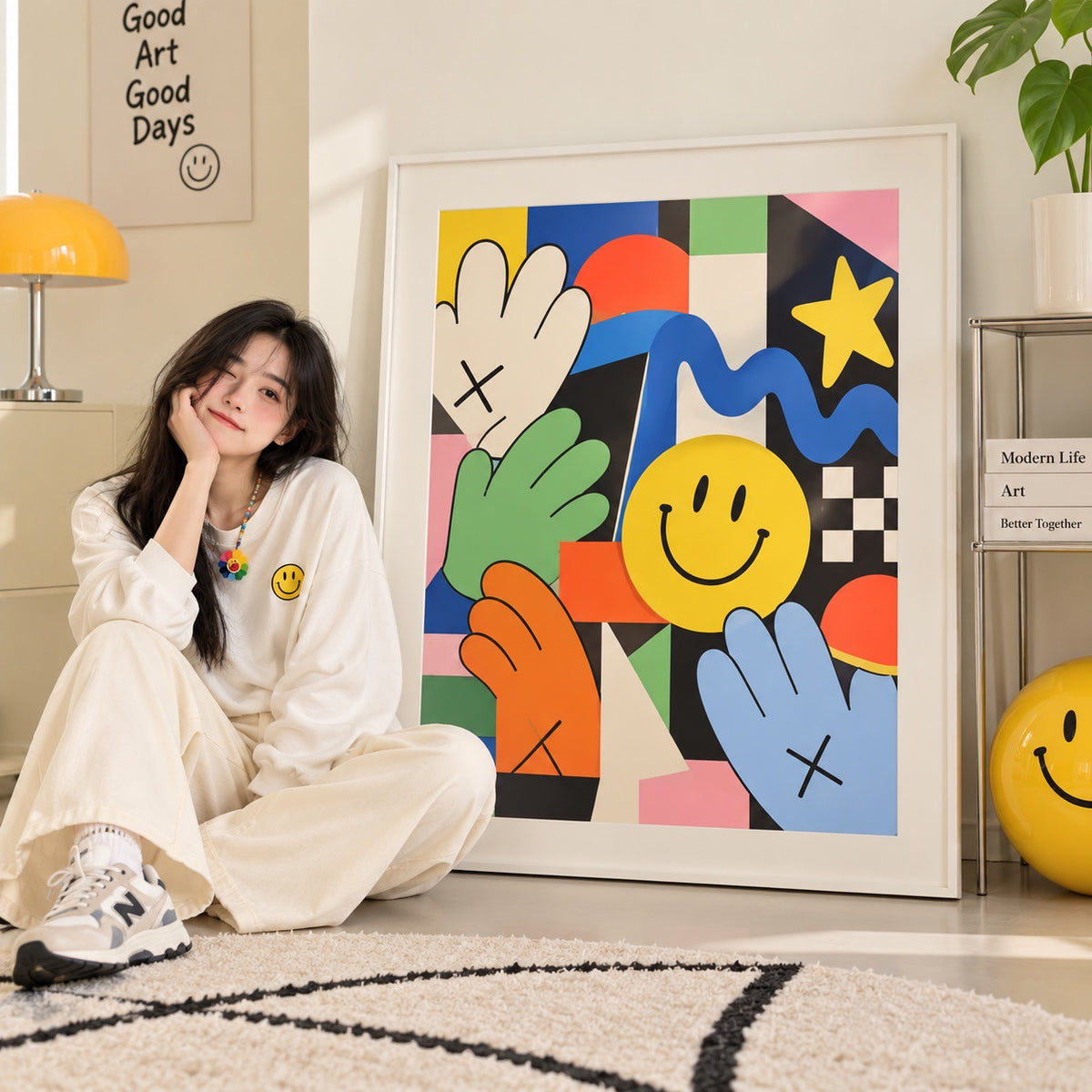 Bold smiley art print lifestyle scene