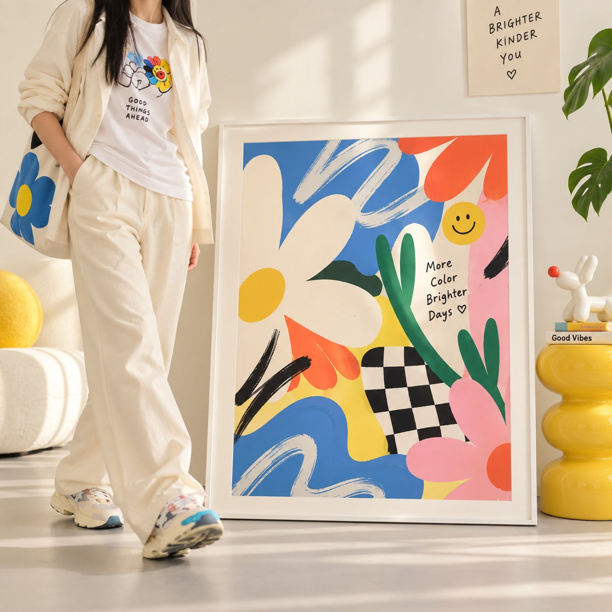 Bright floral art print lifestyle scene